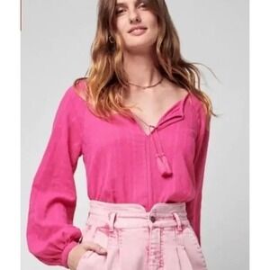 Faherty Celina Women's S Puff Sleeve Top Gauzy Cotton French Rose Peasant New